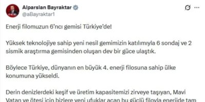 Bakan Bayraktar: Enerji filomuzun 6’ncı gemisi Türkiye’de